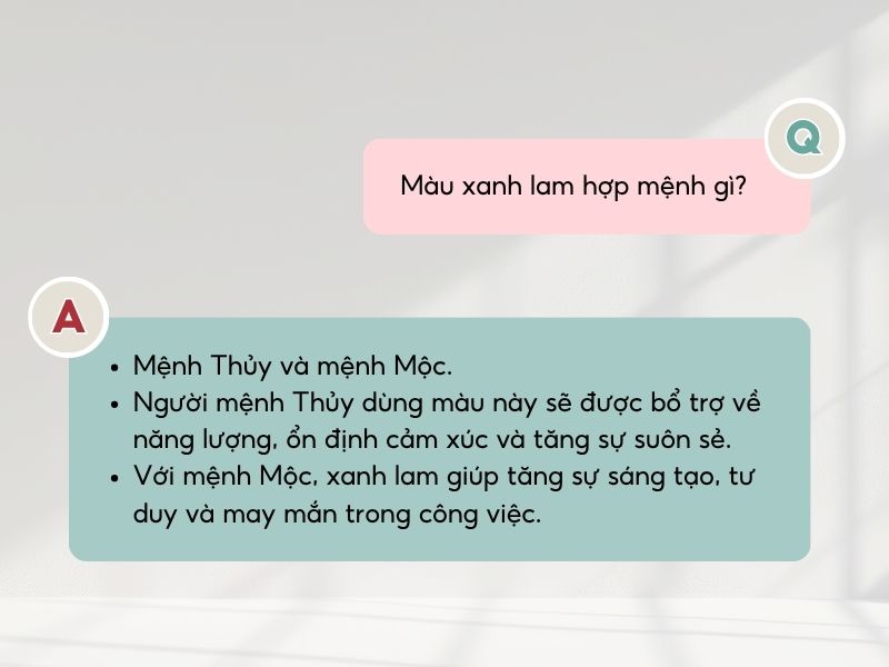 Màu xanh lam hợp với mệnh Mộc và mệnh Thủy