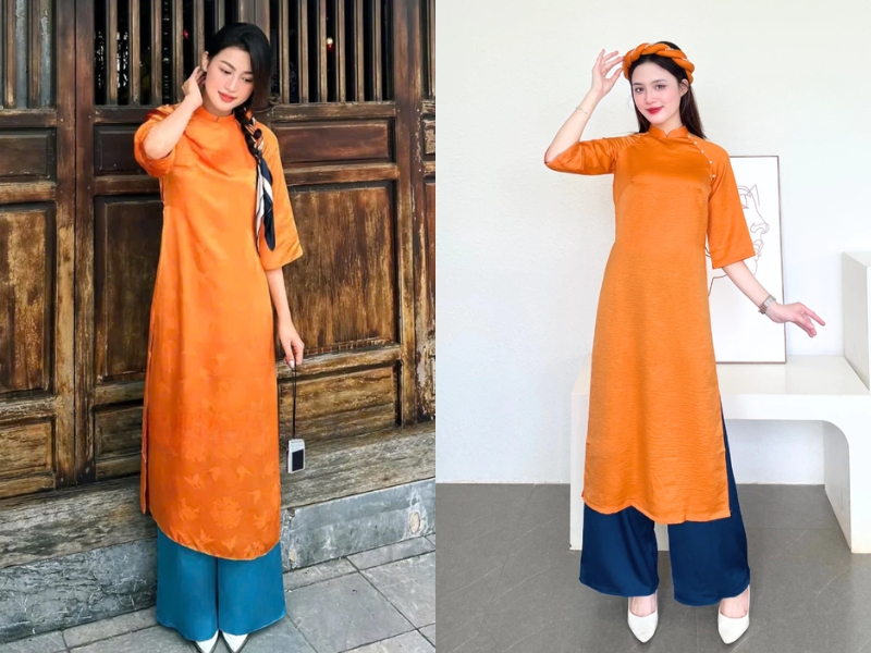 phối áo dài màu Cam và xanh dương
