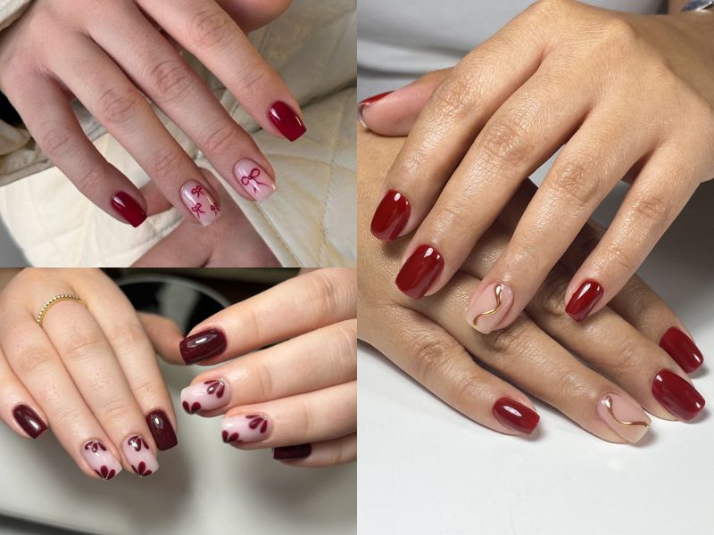 nail vuông tone đỏ