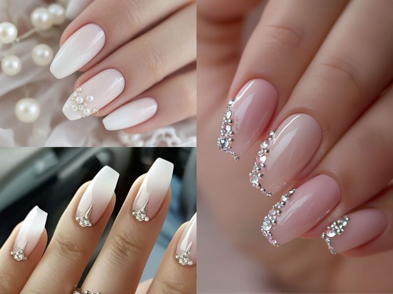 mẫu nail cô dâu đính đá