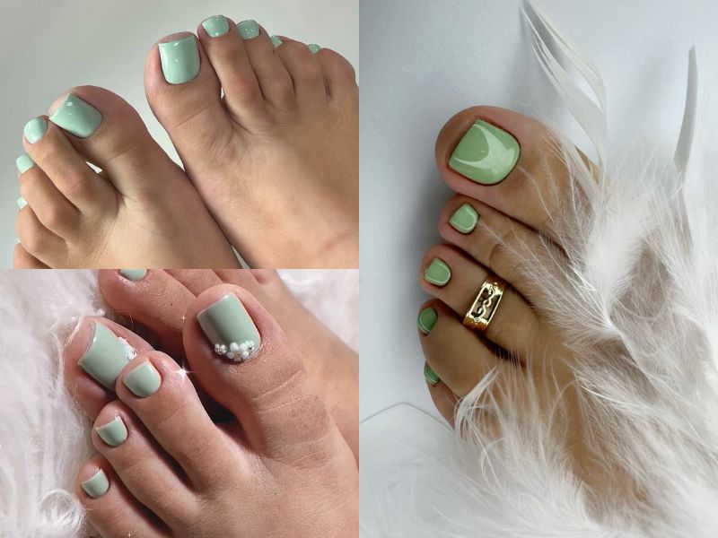 nail chân xanh mint trắng da
