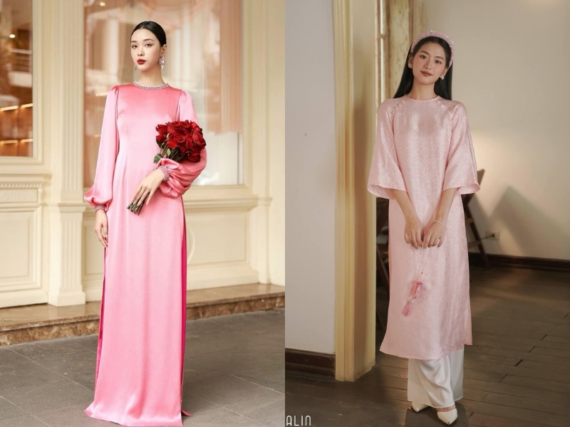 Áo dài màu hồng pastel cho nữ