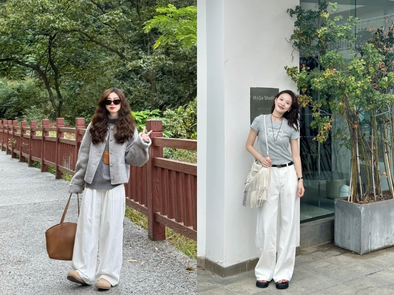 Phối đồ màu trắng – xám ghi 