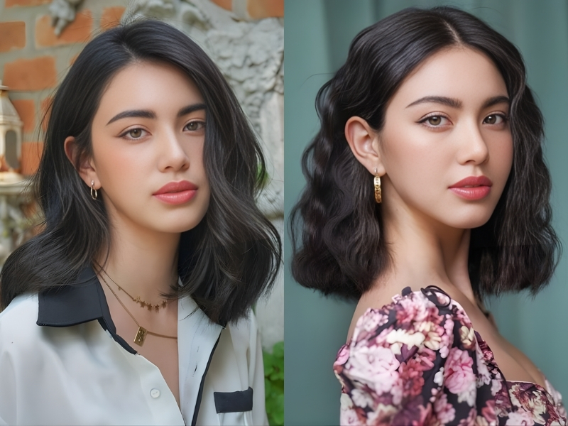 Tóc xoăn sóng lơi ngang vai 