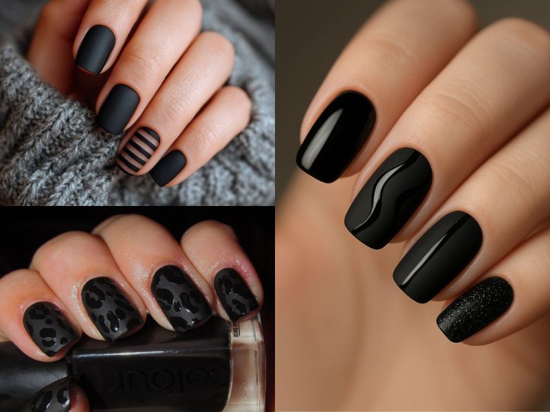 nail màu đen nhám vuông