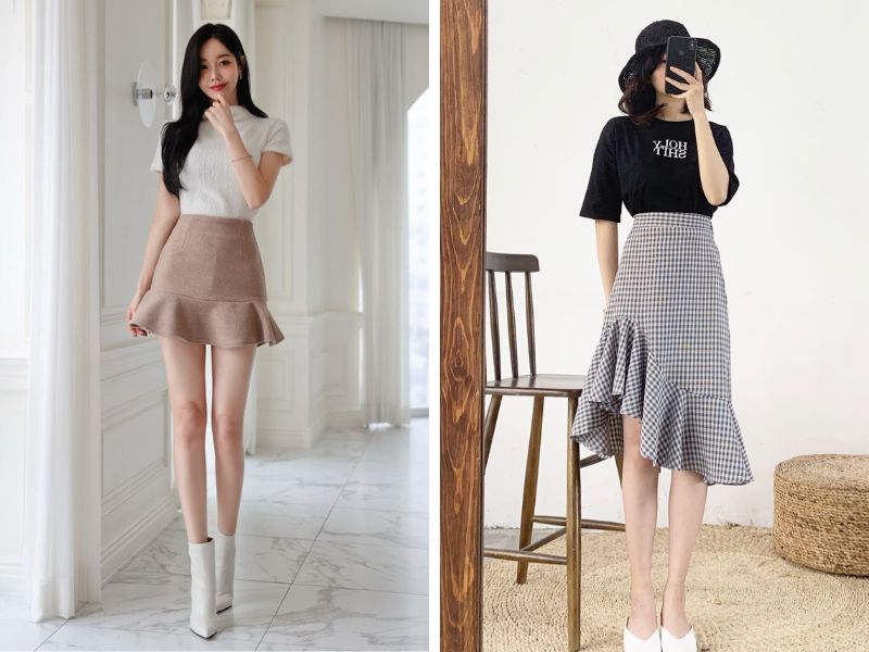 áo thun và chân váy đuôi cá ngắn
