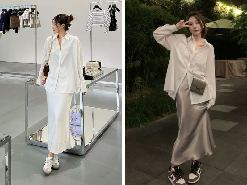 áo sơ mi phối chân váy đuôi cá