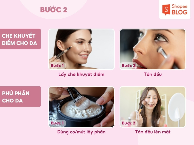 Bước che khuyết điểm và phủ phấn cho da
