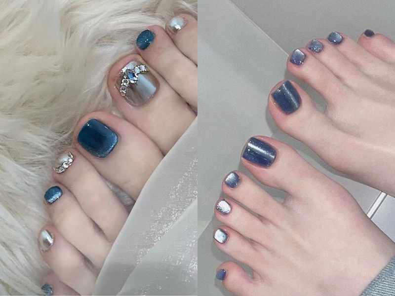 nail chân hàn quốc màu xanh dương