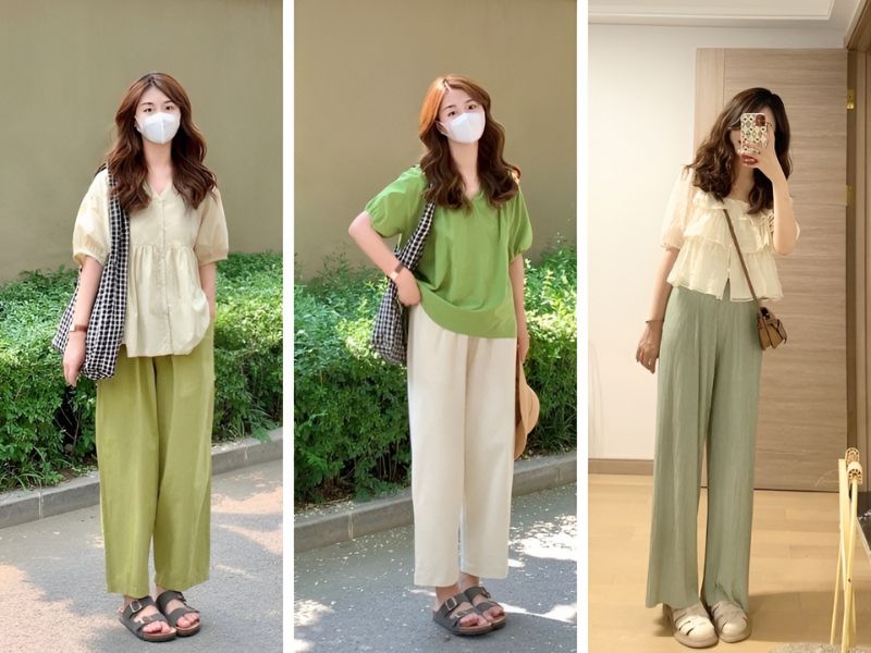 Phối đồ xanh bơ và kem 