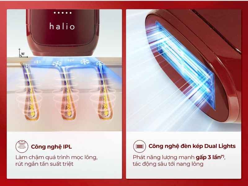 Công nghệ IPL kết hợp công nghệ đèn kép Dual Lights của máy triệt lông Halio