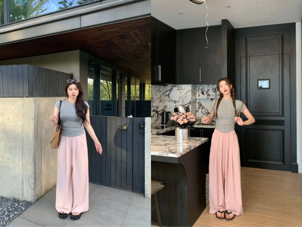 Phối đồ Outfit hồng – xám 