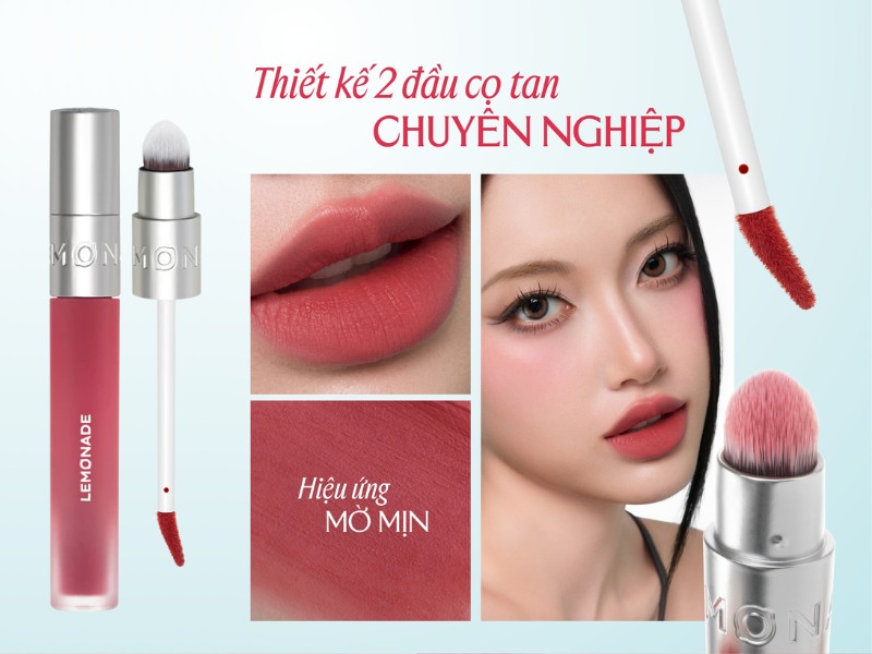 Thiết kế 2 đầu cọ của son bùn ẩm Lemonade