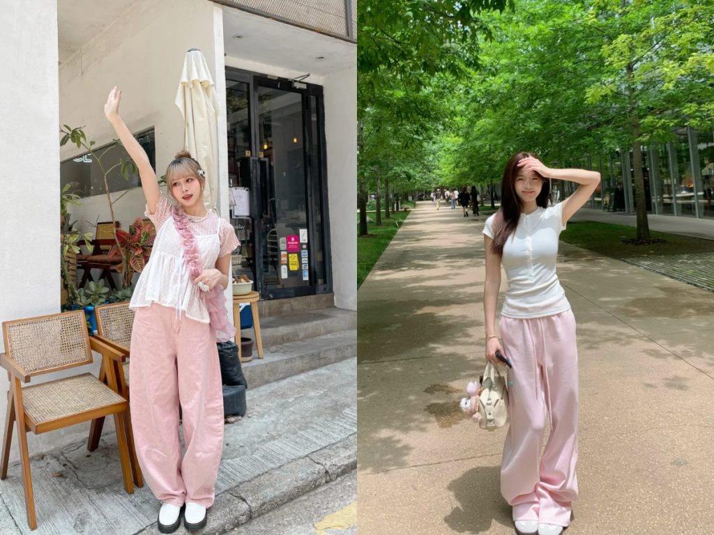 Phối áo màu trắng với quần màu hồng