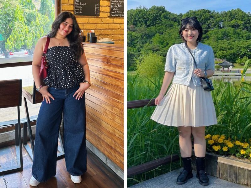 outfit màu trầm và pastel nữ mập lùn