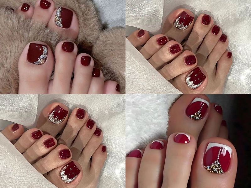 mẫu móng chân đẹp đỏ đô