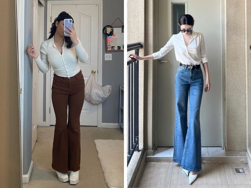 áo sơ mi đóng thùng quần ống loe