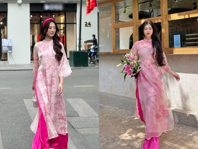 Phối áo dài với quần màu hồng đậm