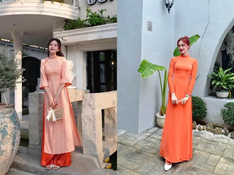 Phối áo dài màu cam đồng điệu