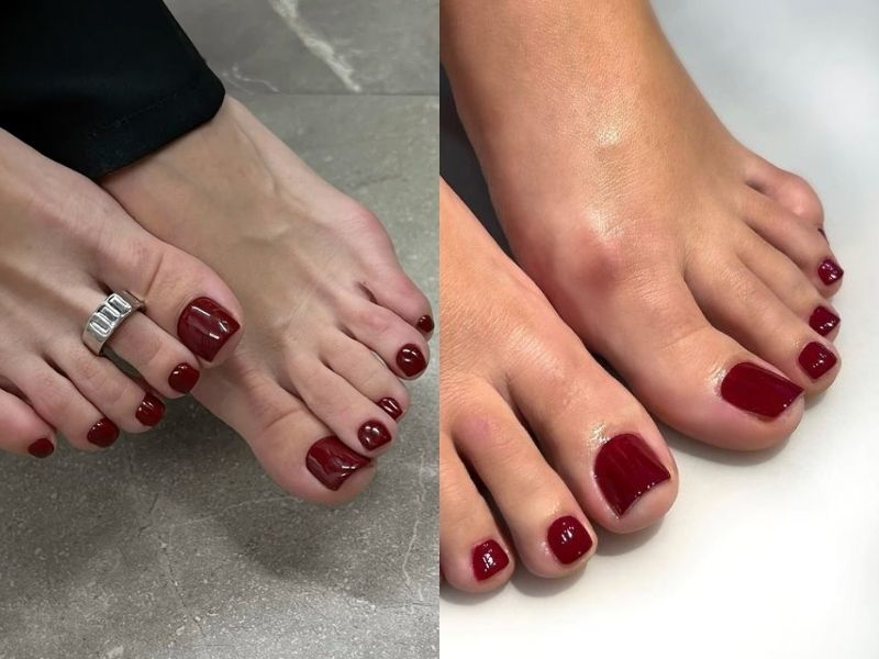 mẫu nail màu đỏ mận