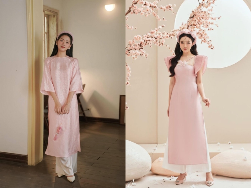 phối áo dài hồng với quần màu trắng