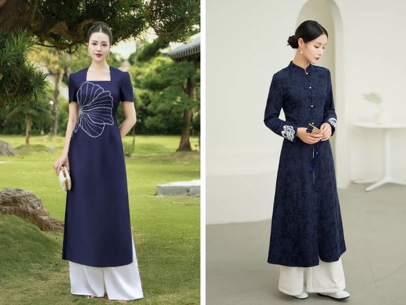 Cách phối màu cho áo dài tím than 