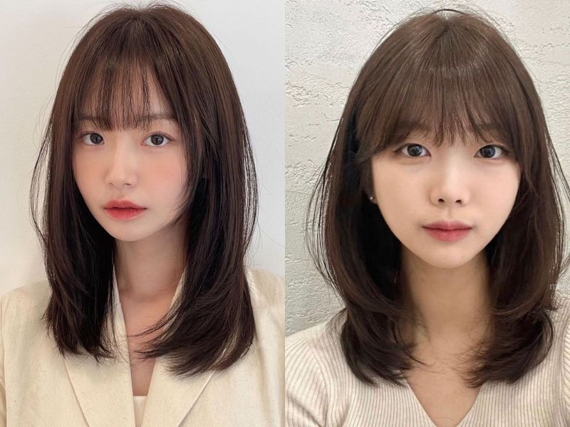 tóc layer ngang vai mái bằng