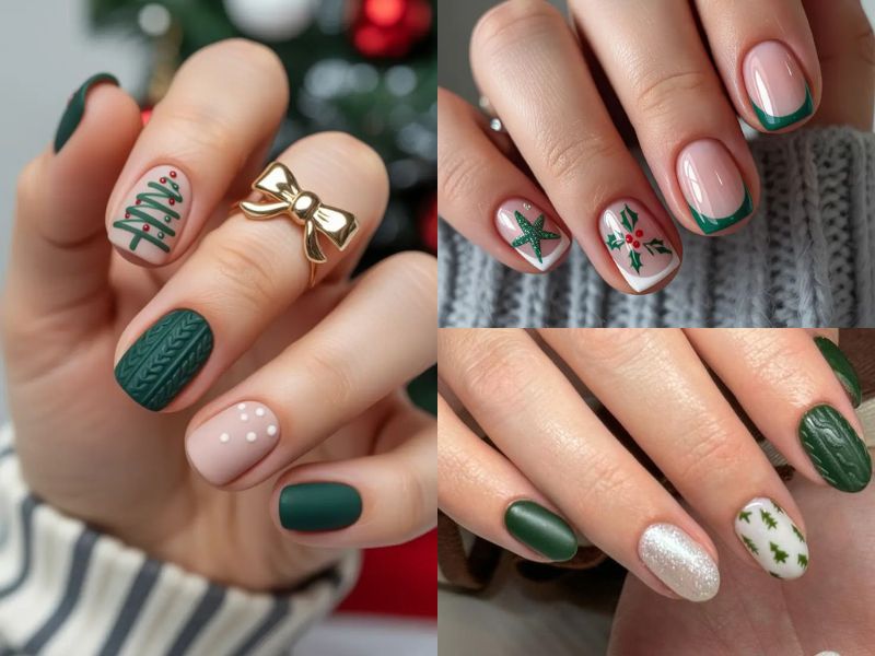 nail noel xanh bạc hà