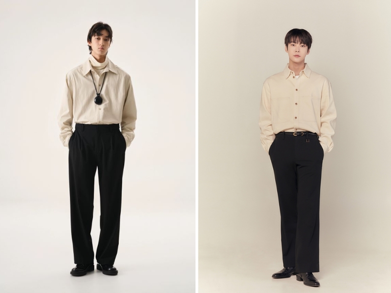 Quần đen mặc với áo màu kem dành cho nam