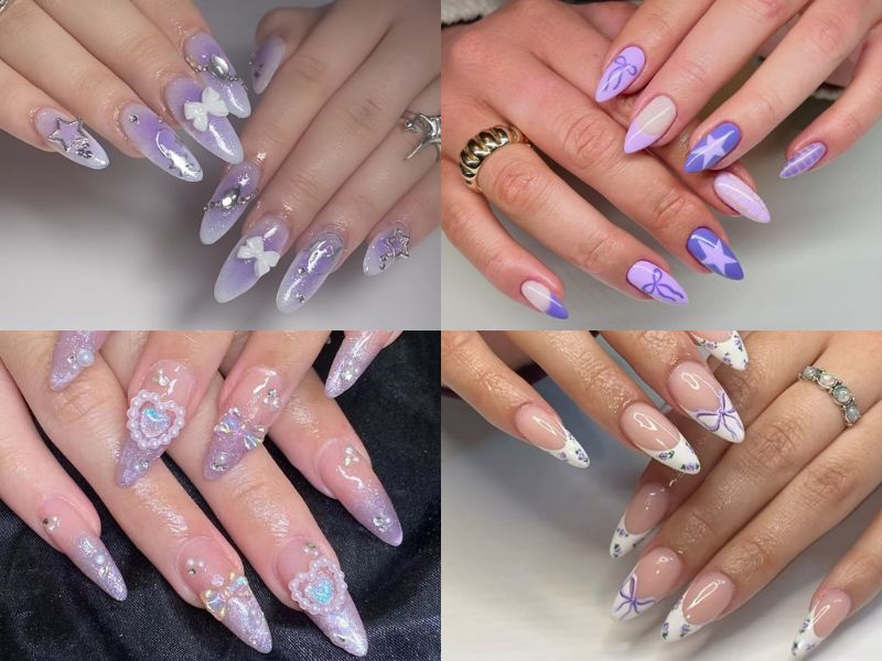 nail đính nơ dài tím