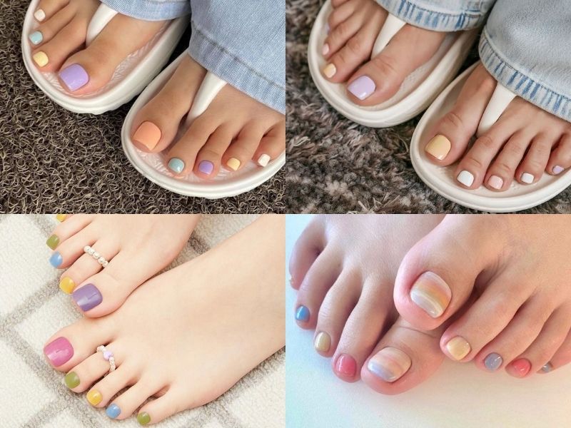 mẫu nail chân sơn nhiều màu