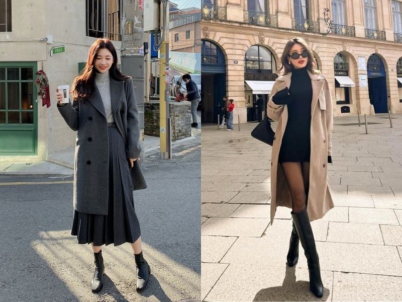 áo giữ nhiệt phối áo khoác dài và coat