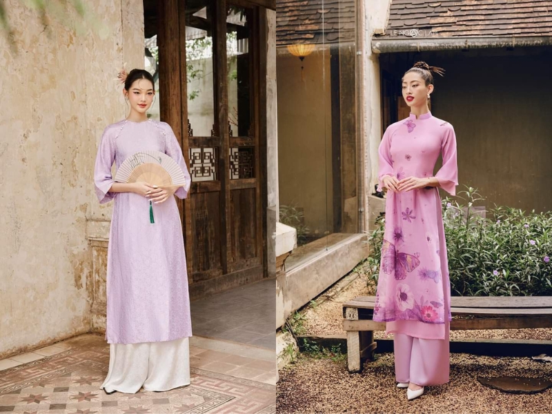 Áo dài tím pastel cho nàng da ngăm