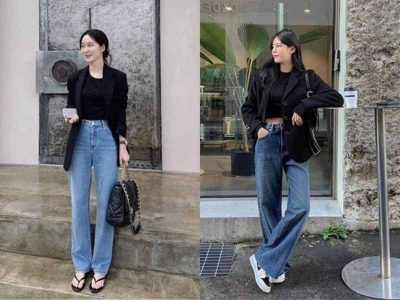 Blazer phối áo thun quần jean