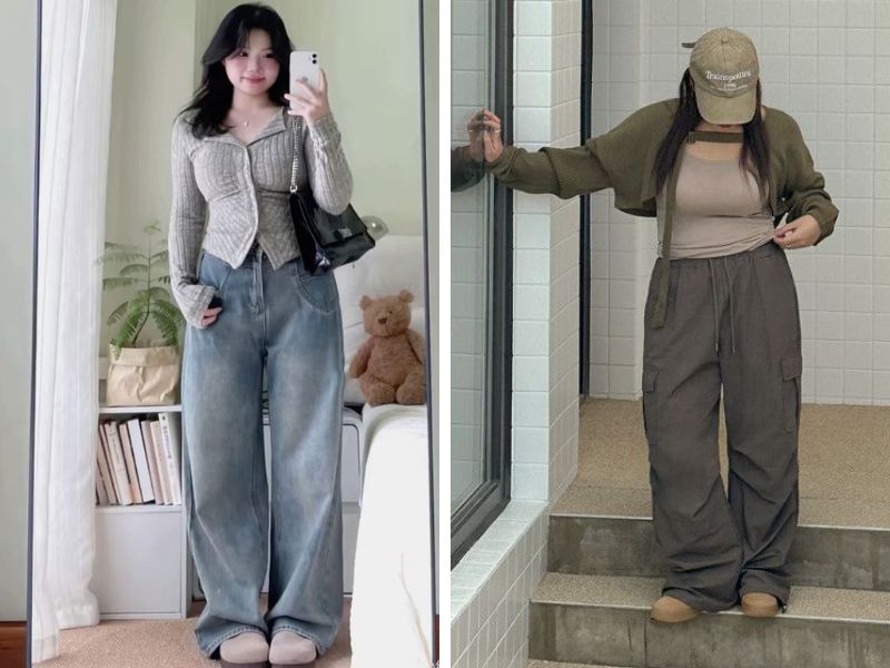 quần ống rộng áo ôm chubby