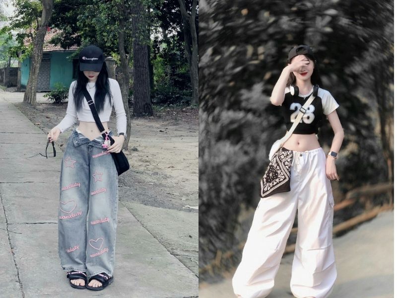 Phối croptop với quần ống rộng