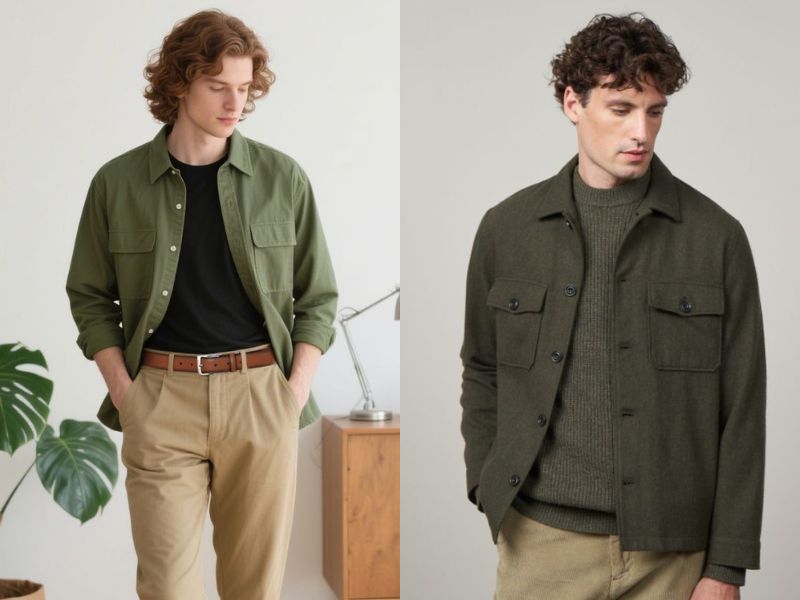 phối đồ sơ mi olive công sở 