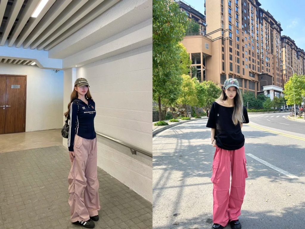 quần hồng phối áo màu đen