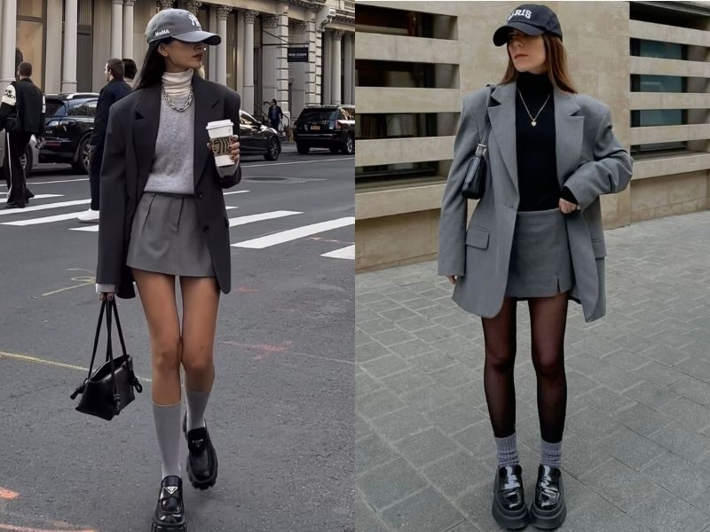 Váy ngắn và blazer oversize 