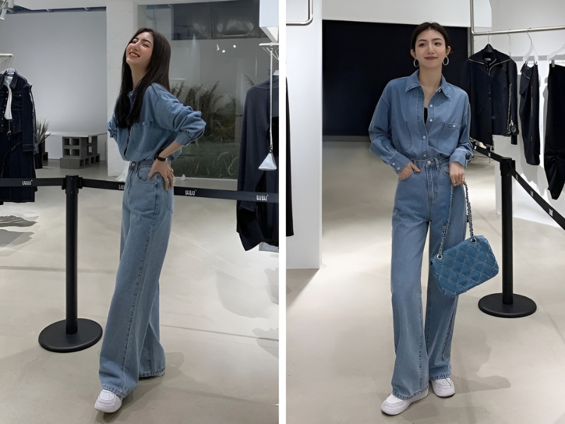 Phối xanh denim nguyên set 
