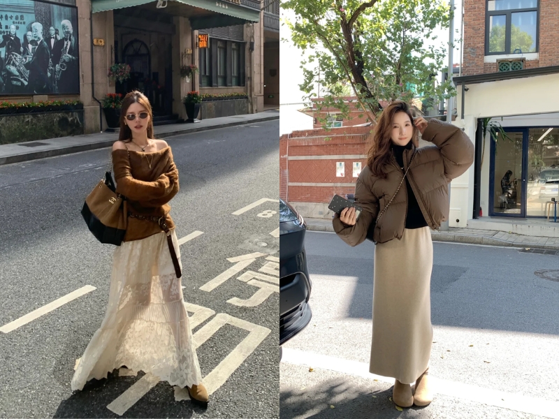 Outfit phối đồ kem – nâu 