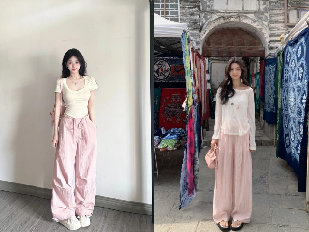 Phối đồ bộ đôi hồng – trắng 