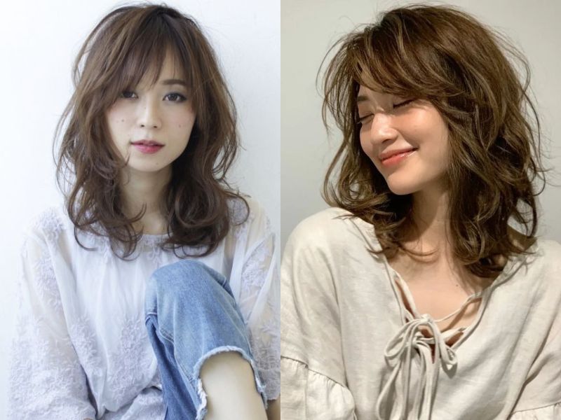 tóc xoăn sóng nước cho mặt tròn