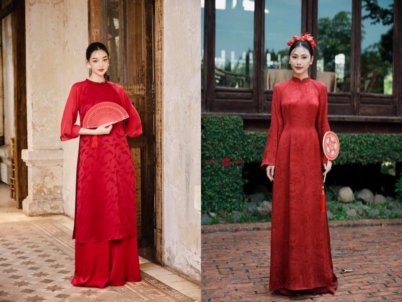 phối áo dài đỏ với quần áo dài đỏ