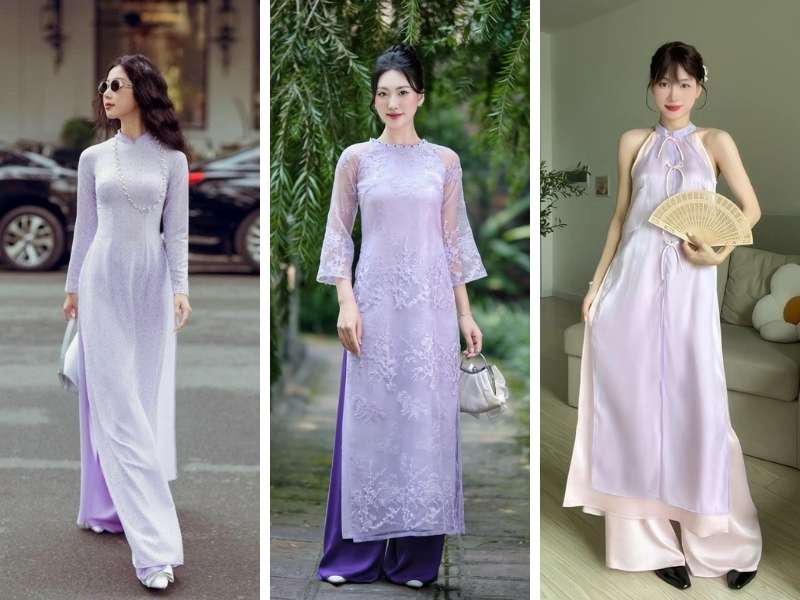 Các kiểu áo dài màu tím nổi bật