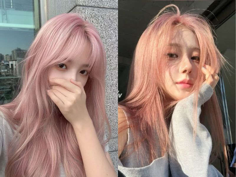 tóc bạch kim ánh hồng dài thẳng