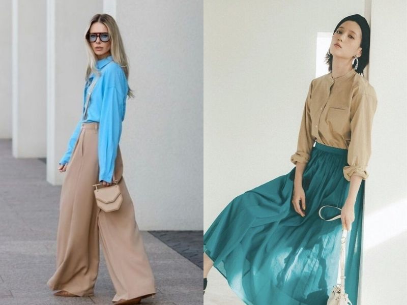 Phối đồ màu xanh mint với màu be