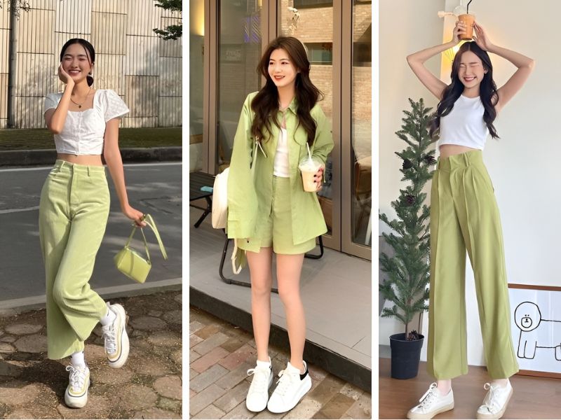 Phối đồ xanh bơ và trắng 