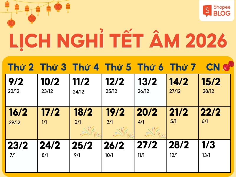 Lịch nghỉ Tết Nguyên Đán 2026
