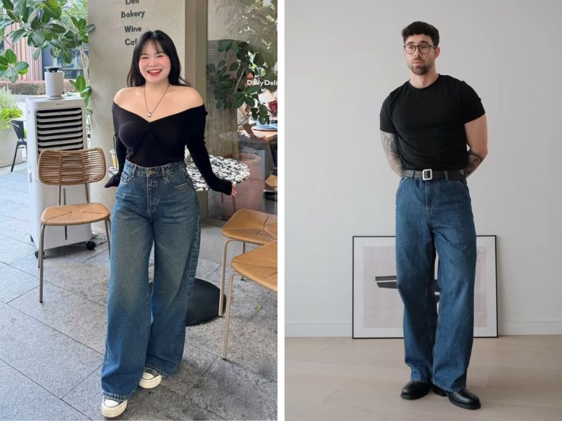 outfit quần jean ống suông plus size